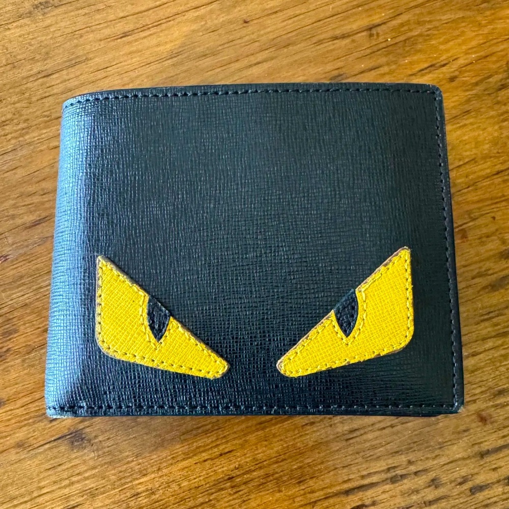 Black Fendi Monster Wallet with Yellow Eye Design
